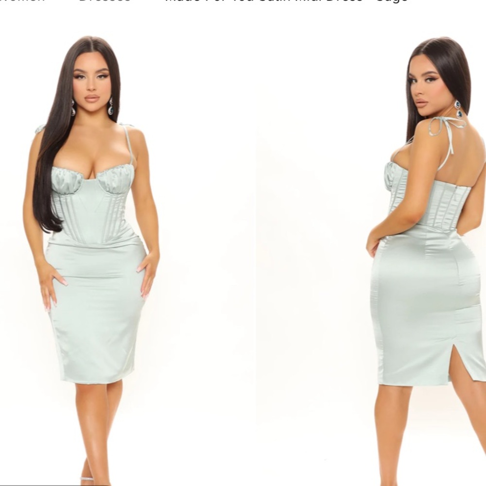 Sage Green “Made For You” Satin Midi Corset Dress